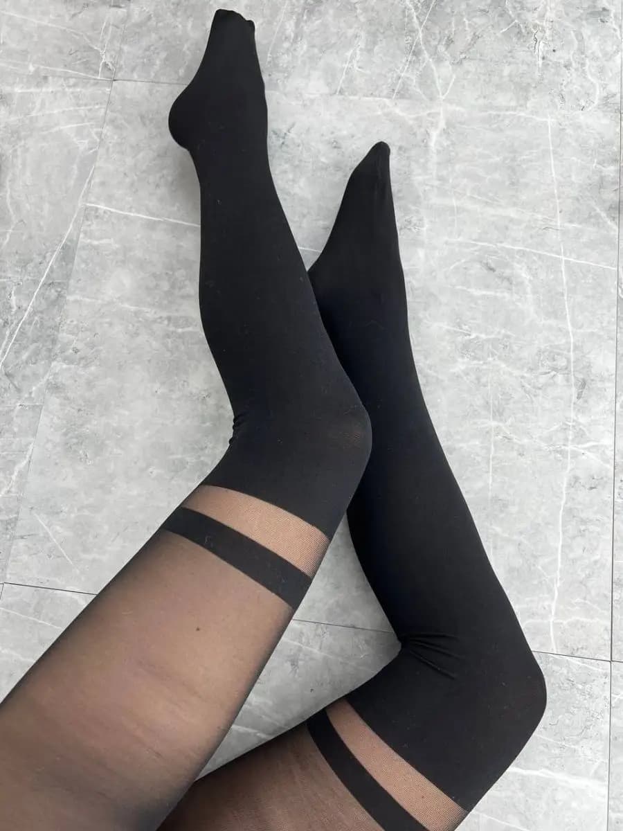 Колготки женские черные капроновые с имитацией чулок