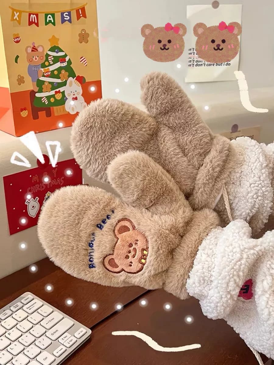 Варежки меховые с мишкой