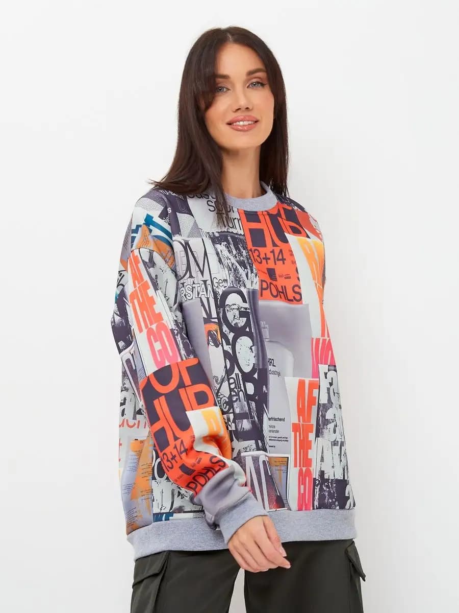 Свитшот оверсайз теплый с принтом