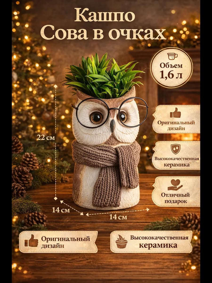 Кашпо - ваза Сова в очках 22х14см