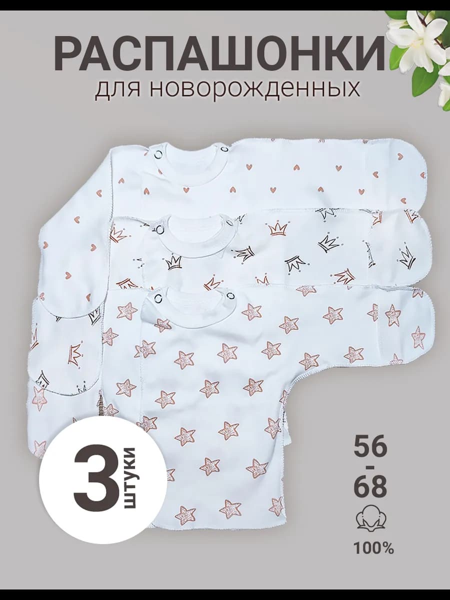 Распашонки для новорожденных на кнопках набор 3 шт