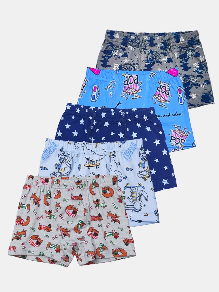 Трусы детские для мальчика комплект 5 шт, с принтом