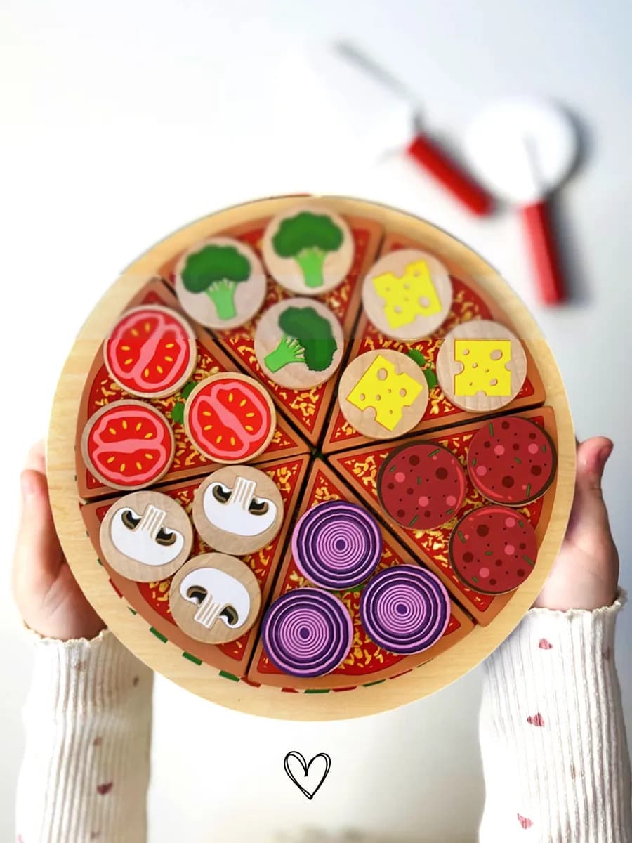 Игровой набор пицца игрушечная деревянная на липучках
