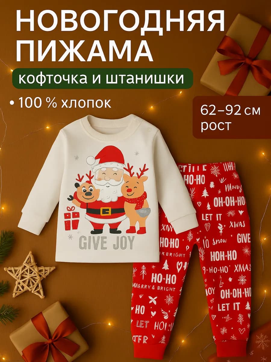 Новогодняя пижама для малышей кофточка и штанишки