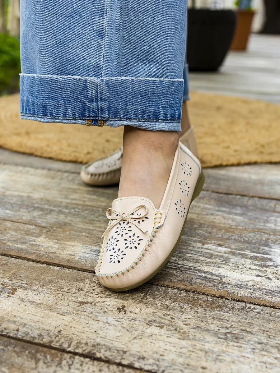 Мокасины из натуральной кожи летние с перфорацией