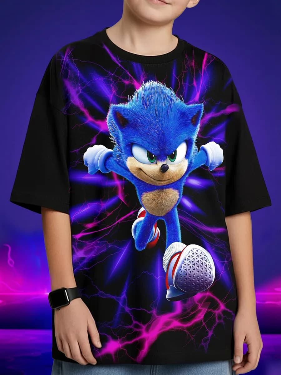 Футболка повседневная хлопок с принтом соник светящаяся