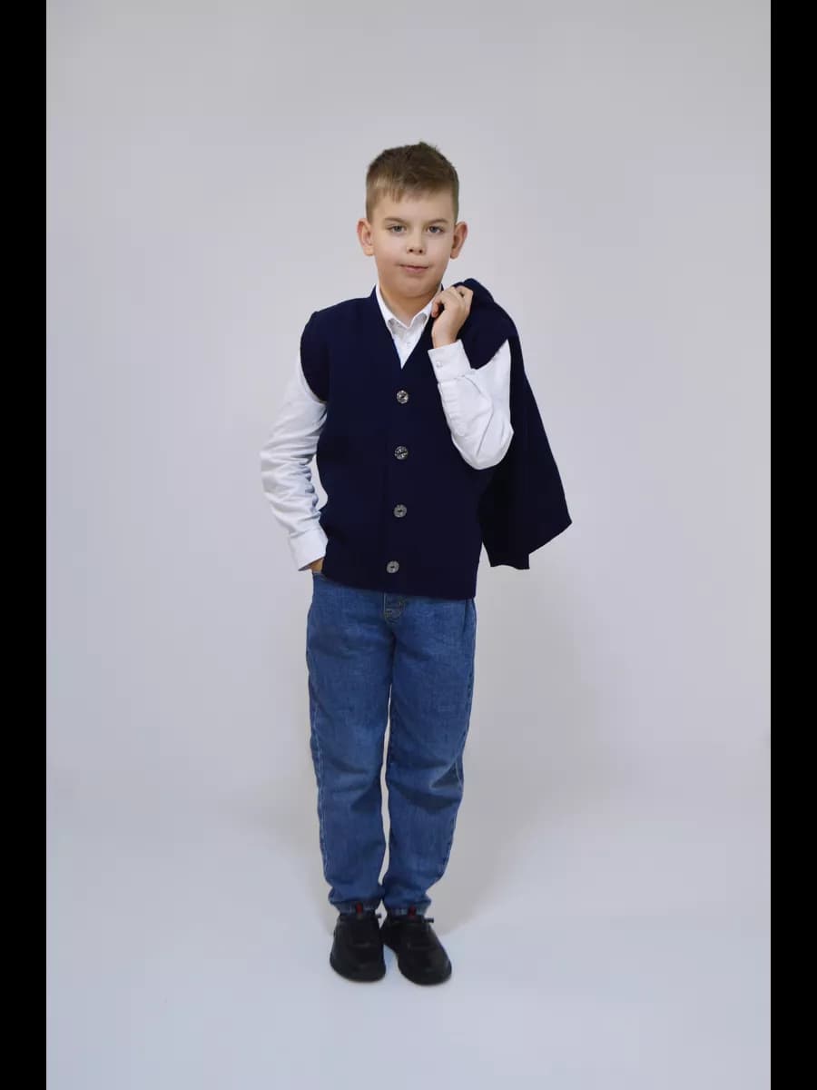 Вязаный жилет Школа Жилетка Безрукавка Свитер Кардиган