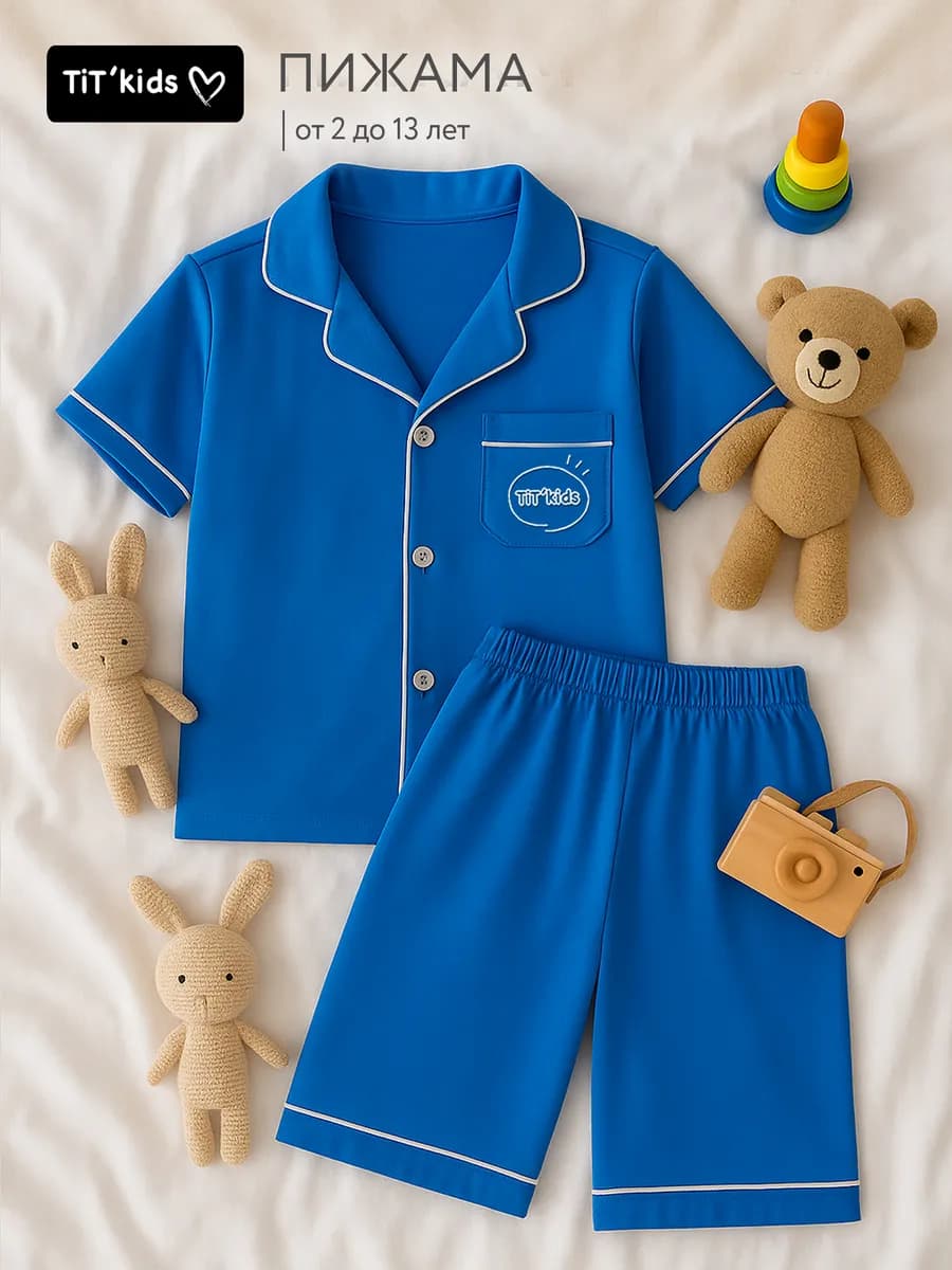 Пижама с шортами и рубашкой хлопок