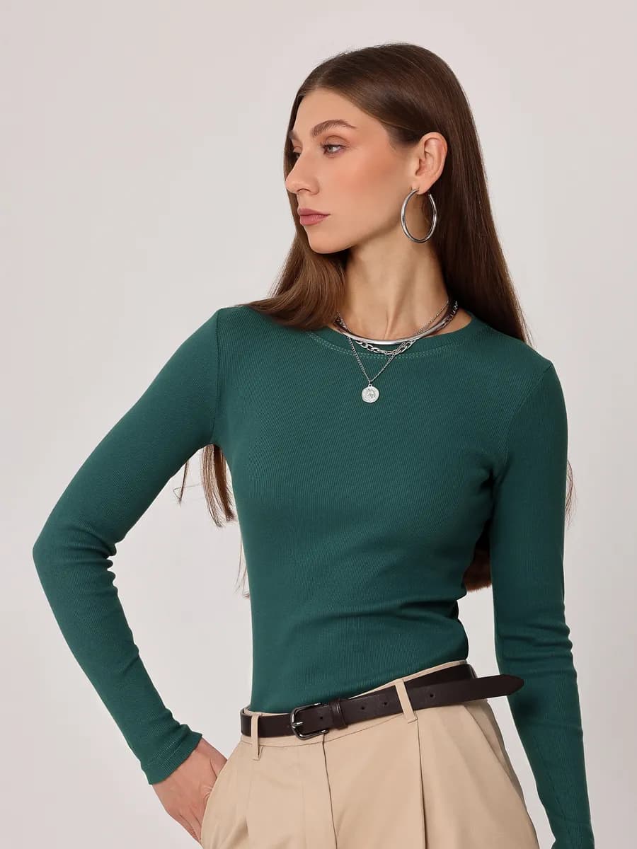 Лонгслив в рубчик джемпер облегающий лапша