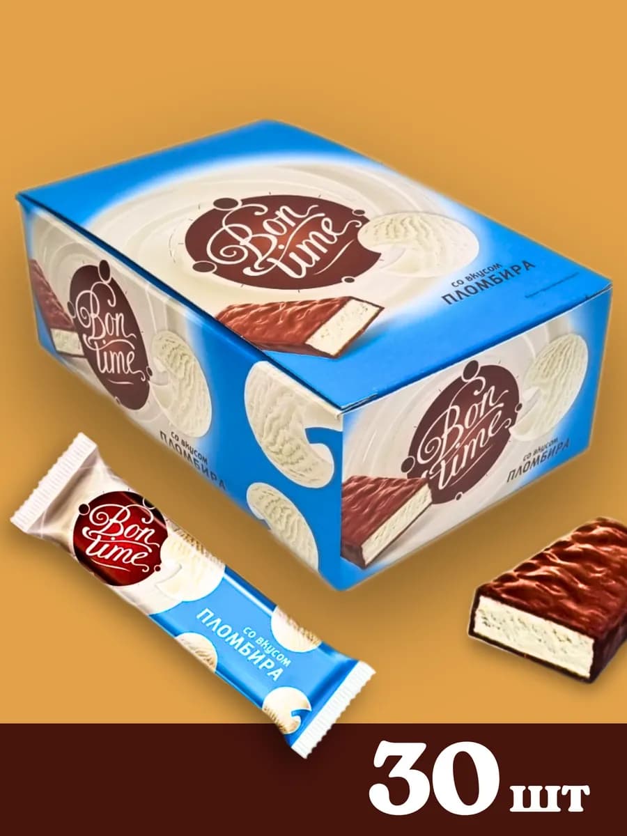 Шоколадные батончики Бонтайм со вкусом пломбира BonTime 30шт