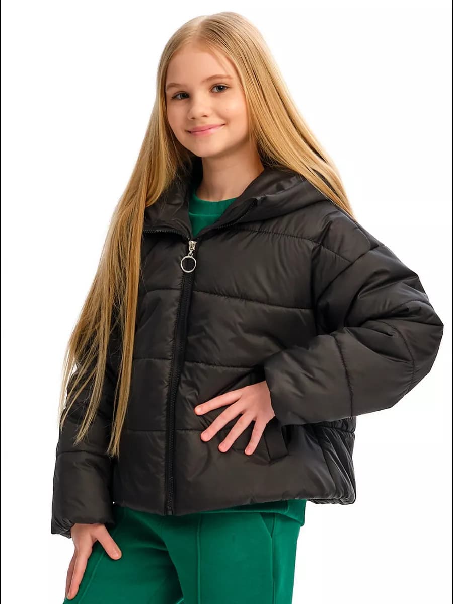 Куртка стеганая с капюшоном короткая черная демисезон