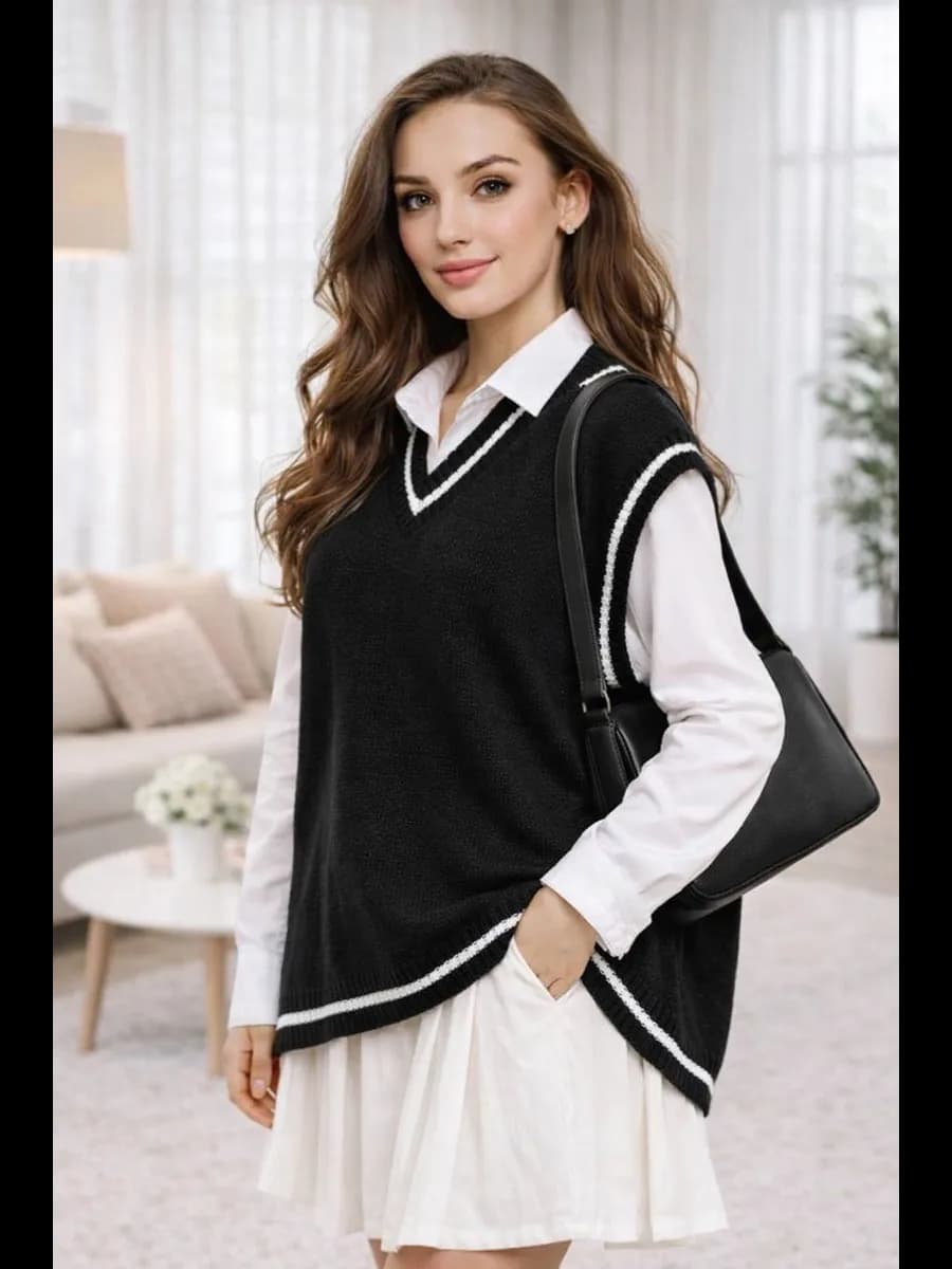 Жилетка вязаный школьная для девочки оверсайз