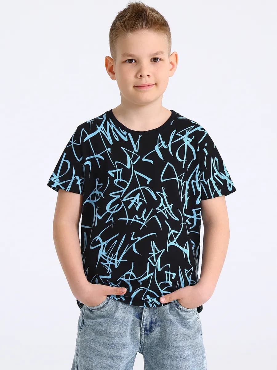 Футболка черная с принтом хлопок 100%