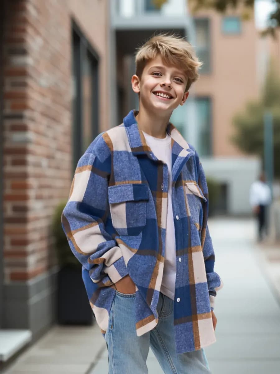 Рубашка детская в клетку хлопок оверсайз теплая
