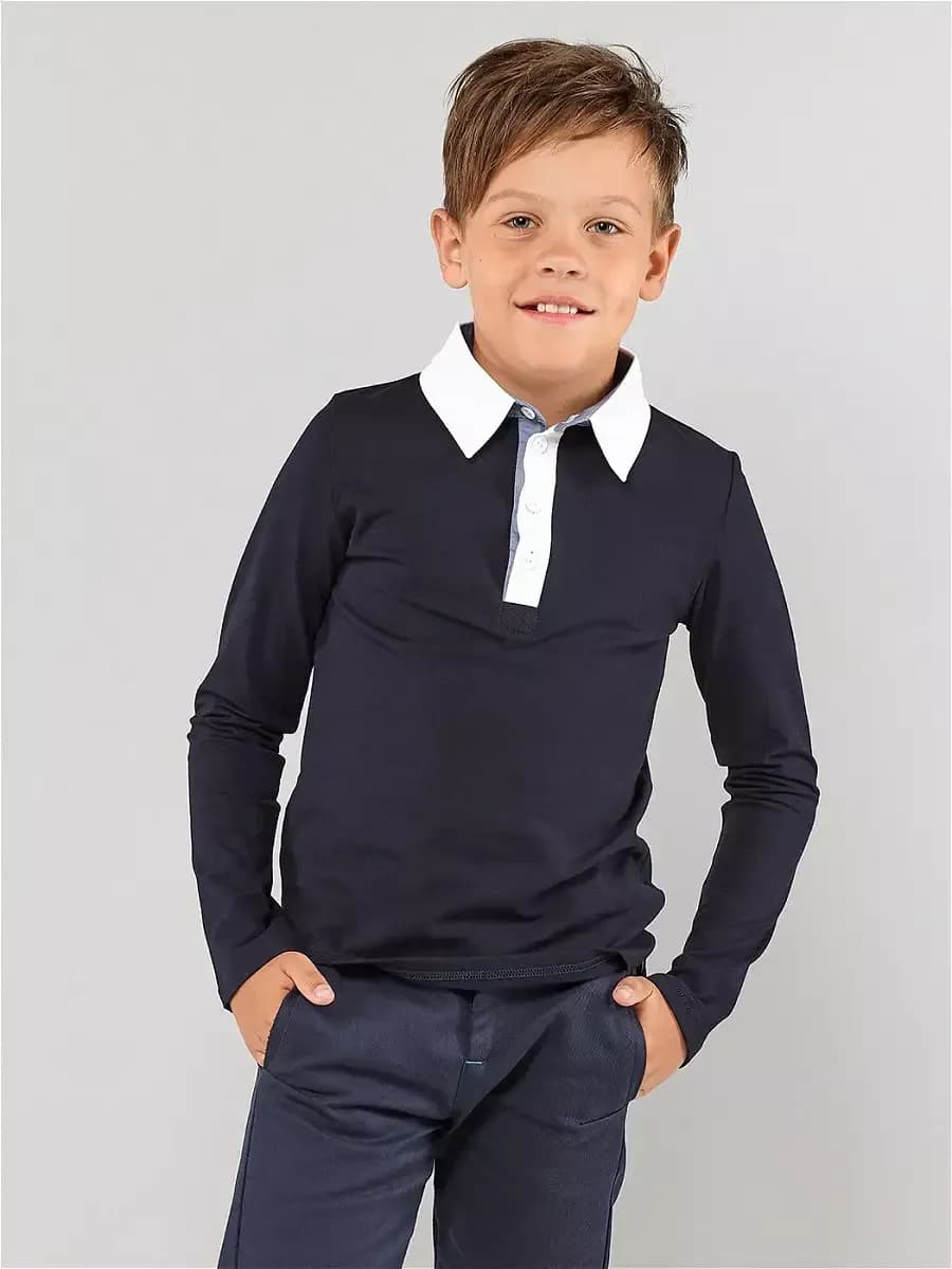Рубашка поло школьная с длинным рукавом
