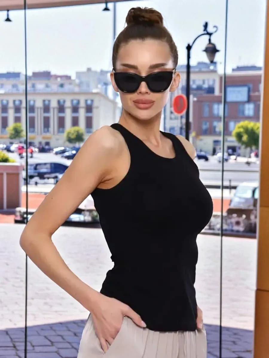 Майка топ под пиджак летняя длинная черная