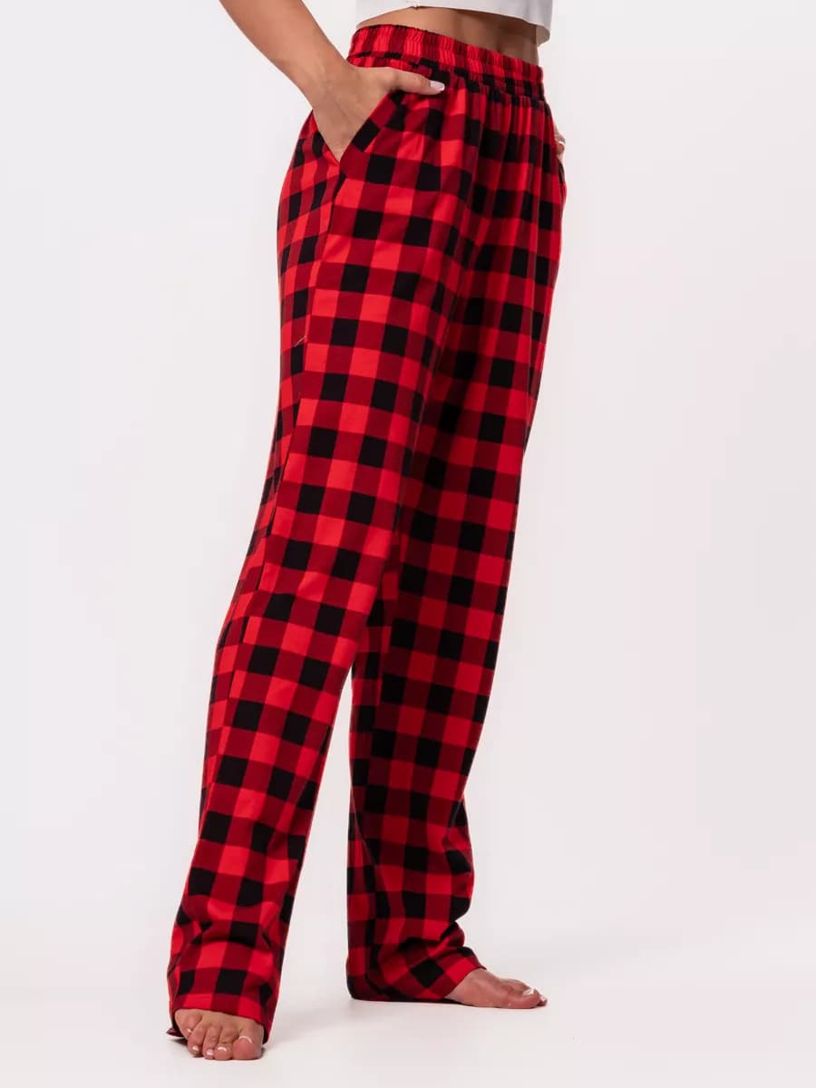 Брюки домашние пижамные трикотажные хлопок в клетку