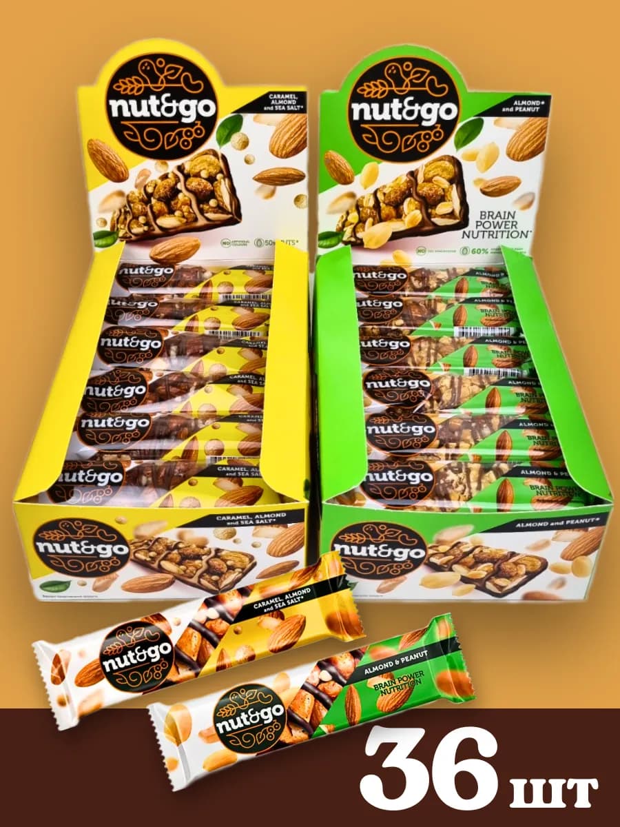 Миндальные батончики Nut & Go жареный миндаль и арахис