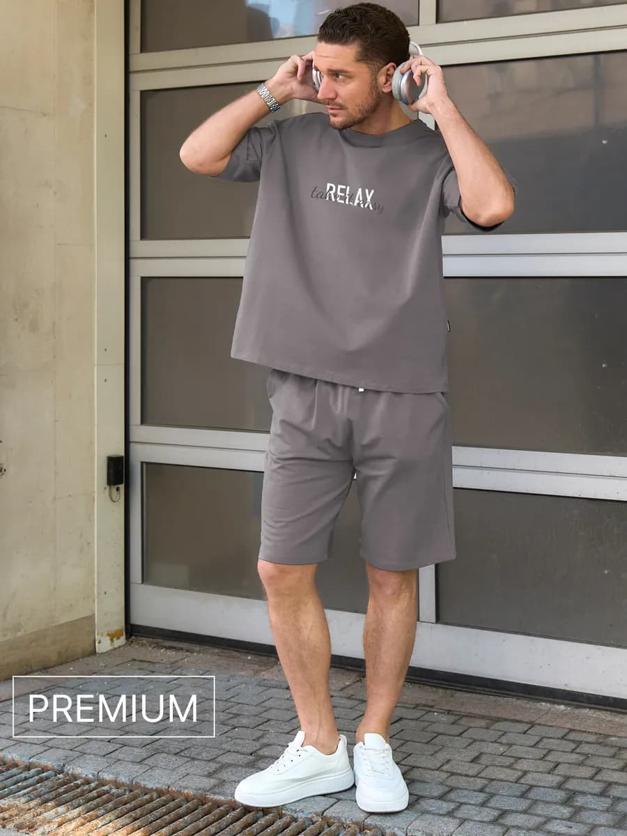 Костюм оверсайз хлопок с шортами домашний летний с надписью