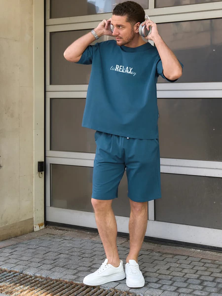 Костюм оверсайз хлопок с шортами домашний летний с надписью