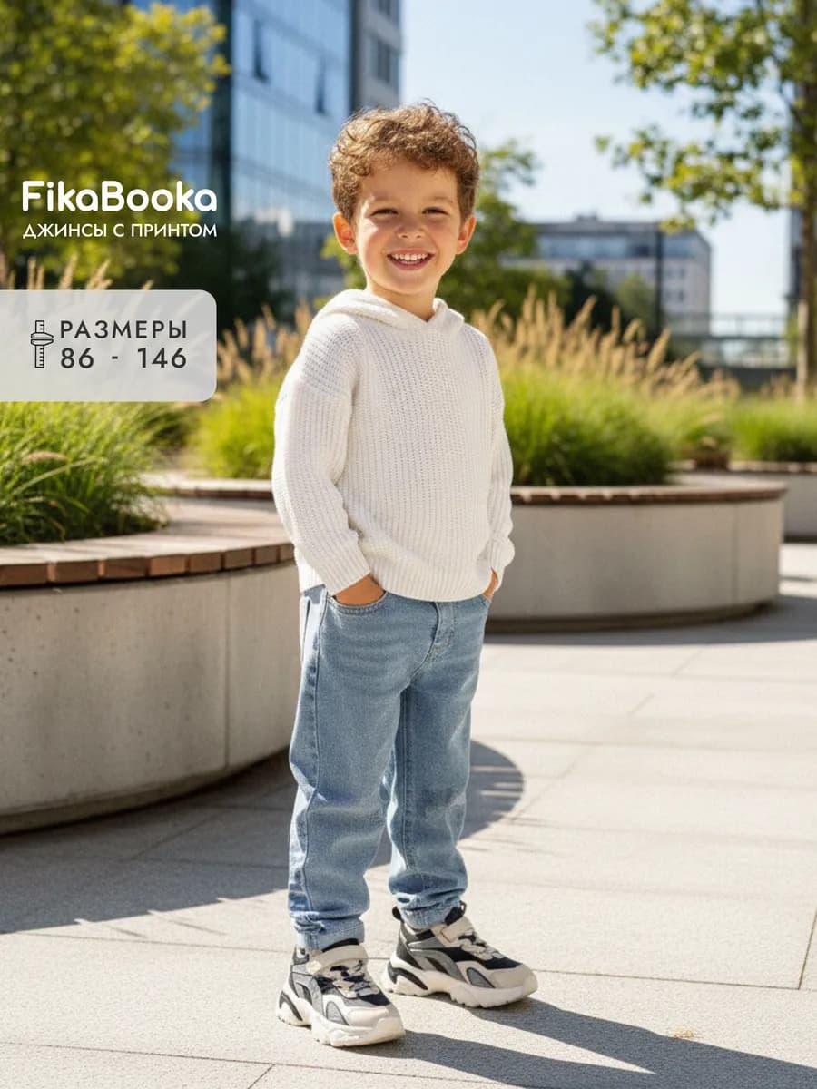 Джинсы детские на резинке с принтом