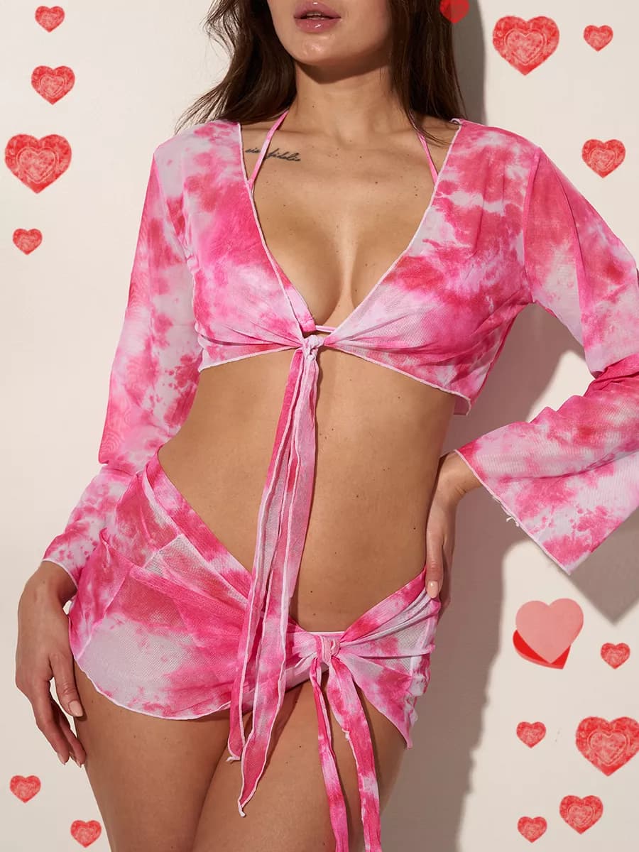 Купальник раздельный с накидкой и парео пляжный