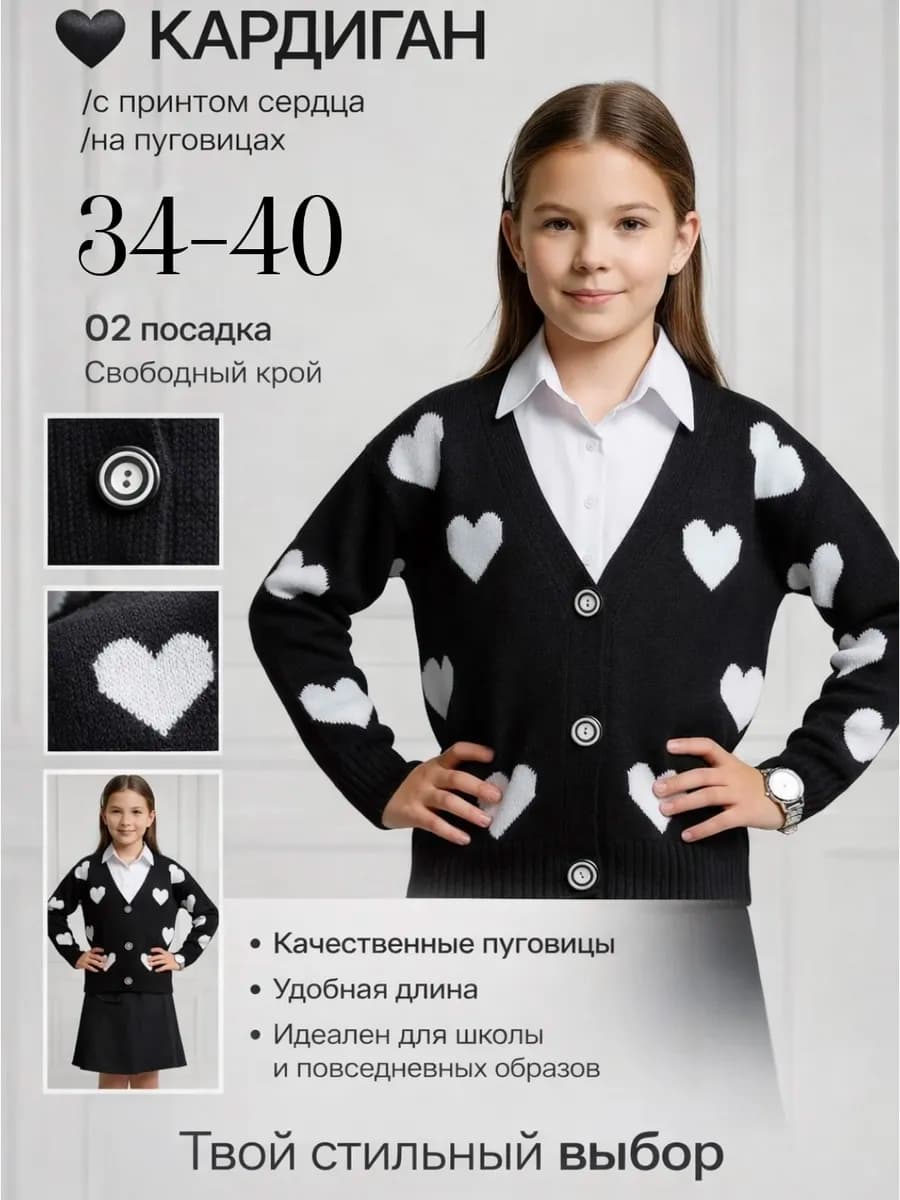 Кардиган на пуговицах оверсайз подростковый вязаный