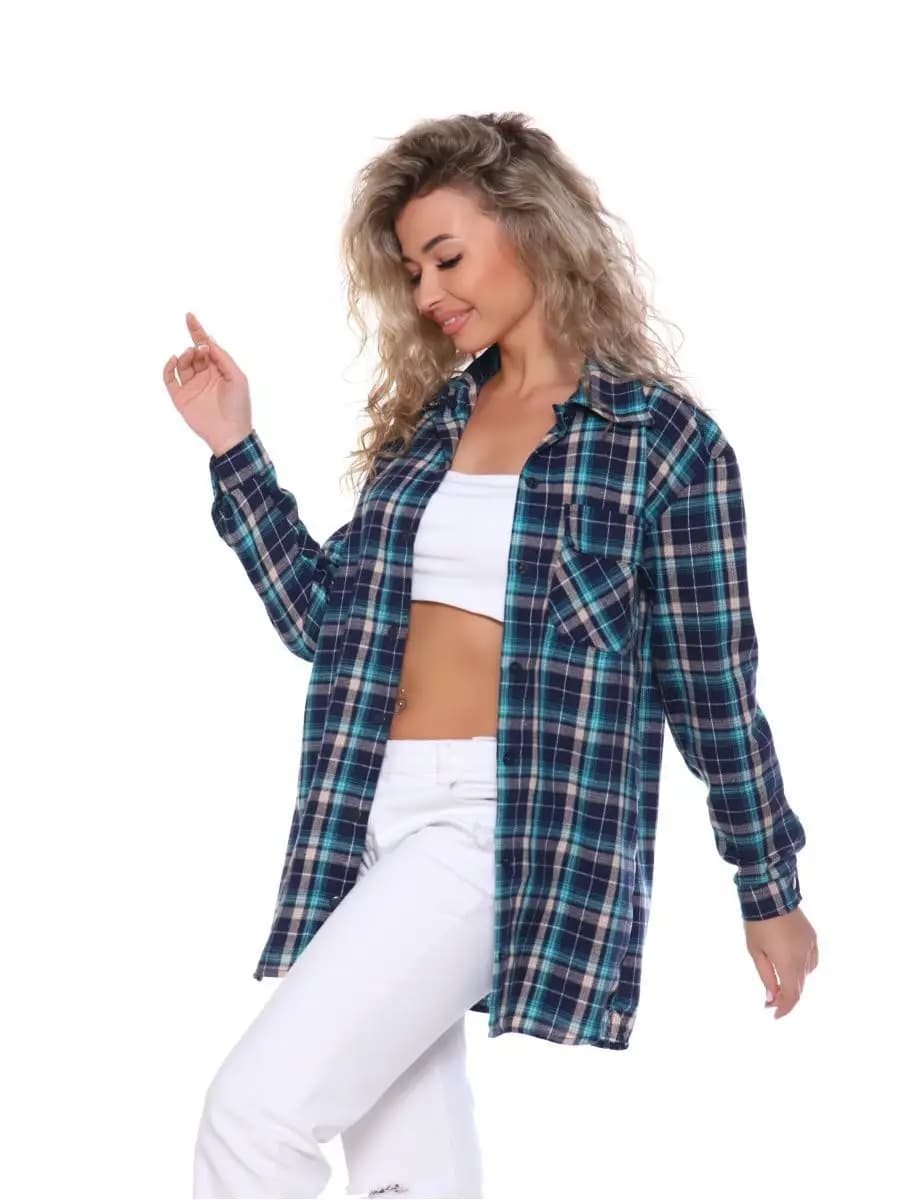 Рубашка оверсайз базовая в клетку с длинным рукавом хлопок