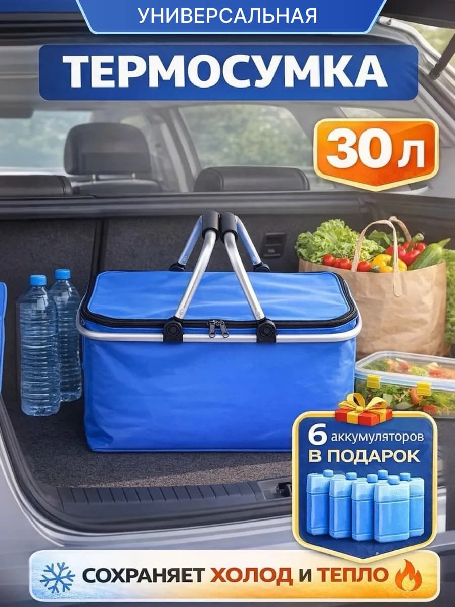 Термосумка складная с 6 аккумуляторами холода 30 литров
