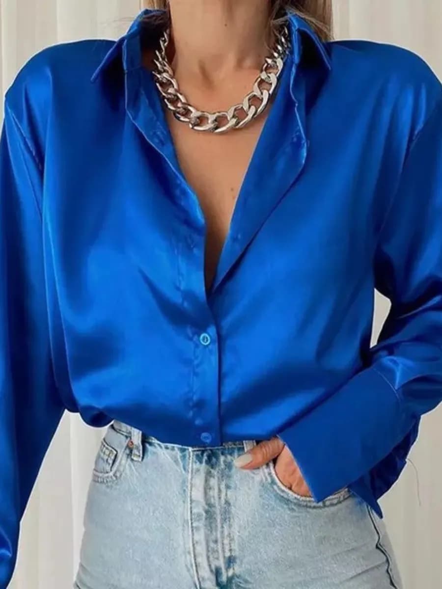 Рубашка шелковая оверсайз блузка для школы и офиса