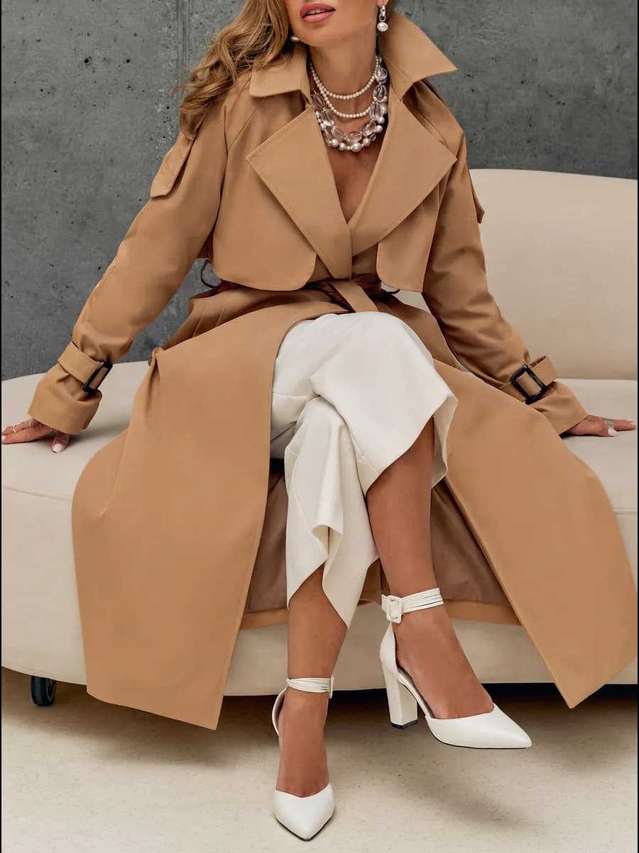 Тренч плащ длинный демисезонный с поясом