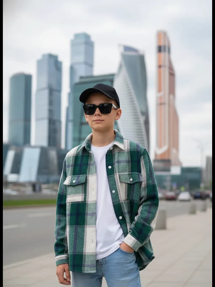 Рубашка в клетку теплая хлопок оверсайз новогодняя