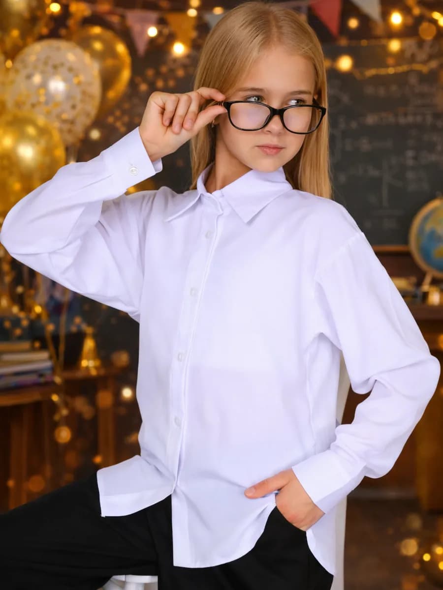 Рубашка школьная с длинным рукавом блузка приталенная