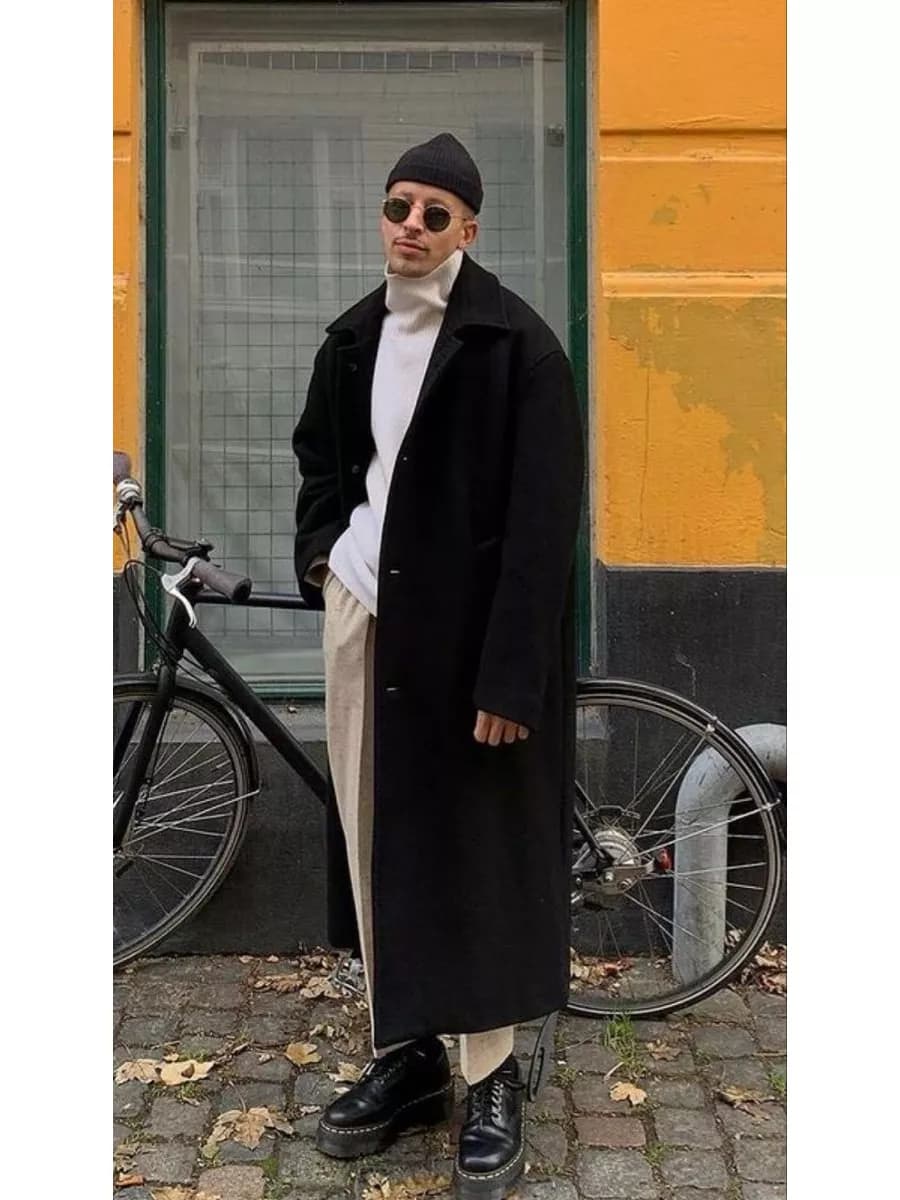 Пальто длинное оверсайз осеннее черное