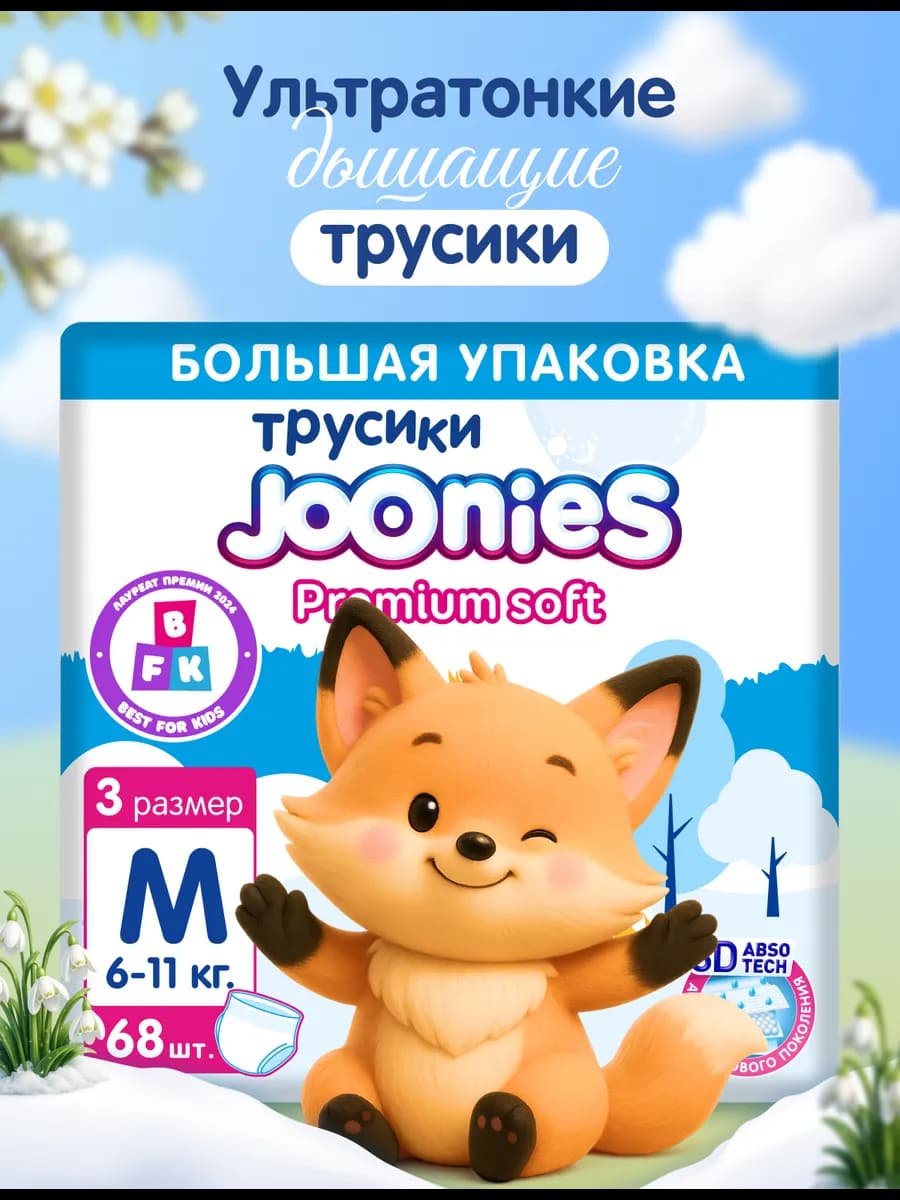 Подгузники-трусики,Premium M (6-11 кг) BiG PACK, 68шт