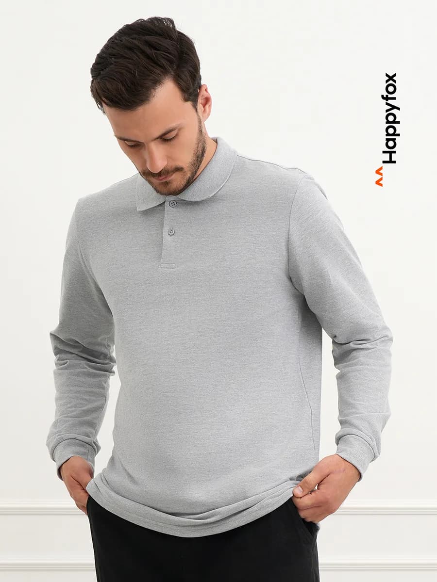 Лонгслив поло с длинным рукавом из пике хлопковый