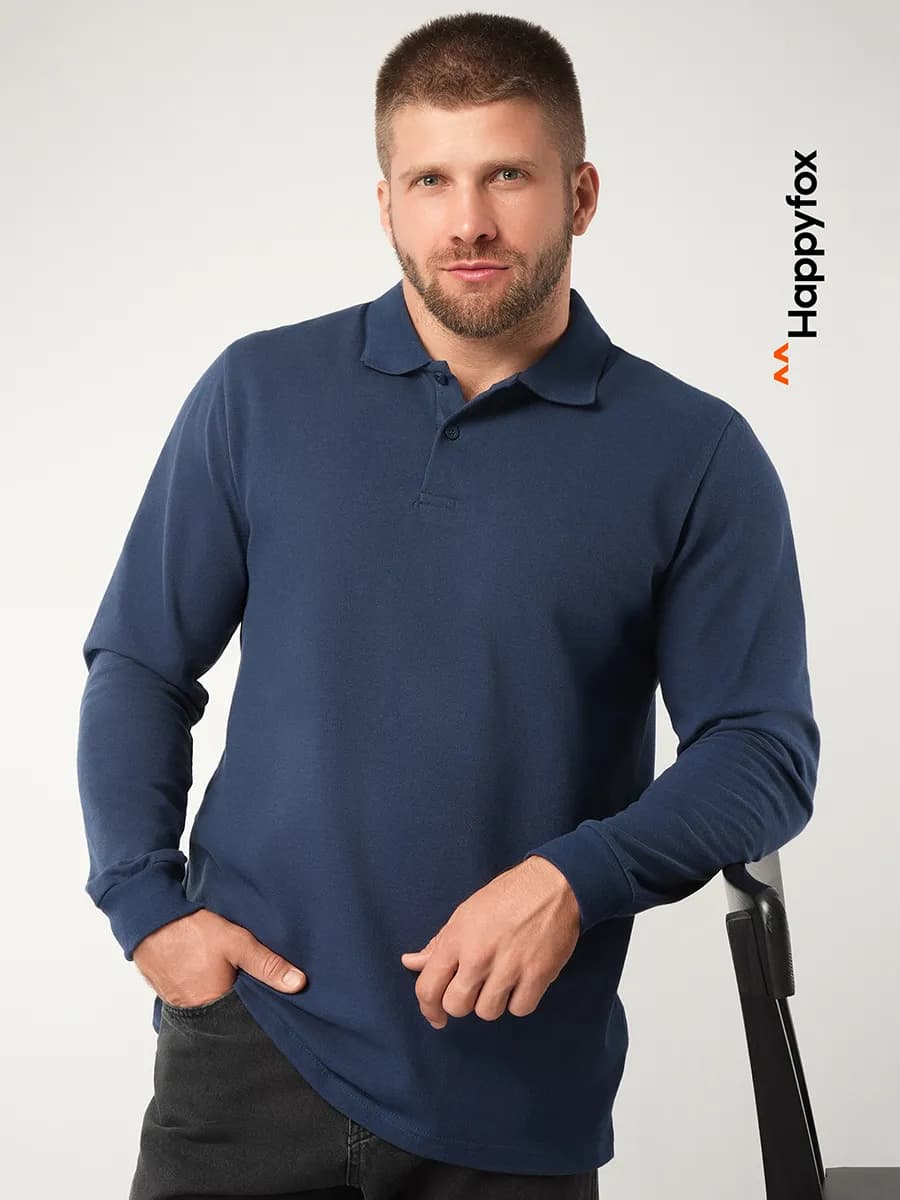 Лонгслив поло с длинным рукавом из пике хлопковый