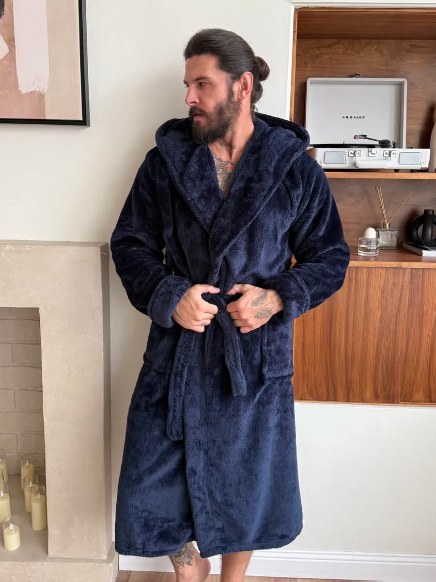 Махровый халат теплый с капюшоном для бани