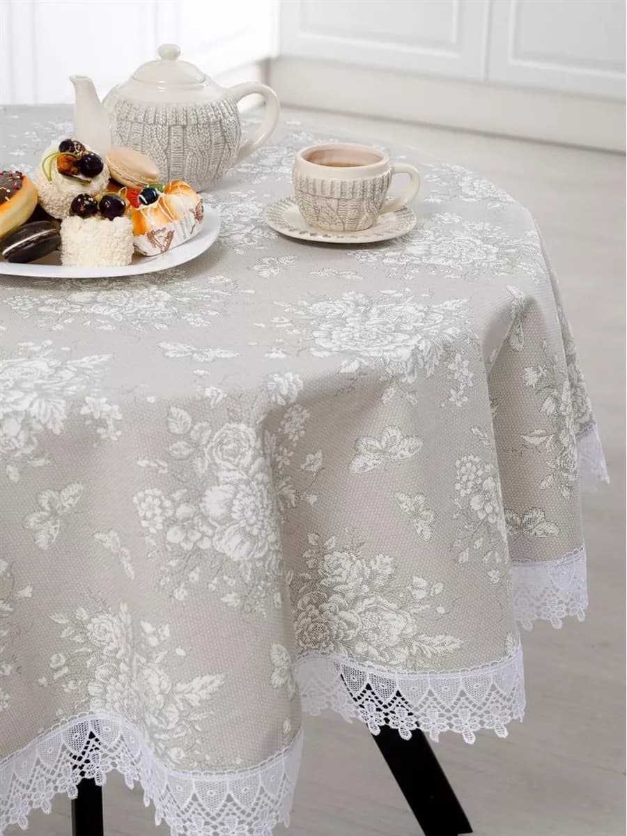 Скатерть круглая с кружевом рогожка 170 см