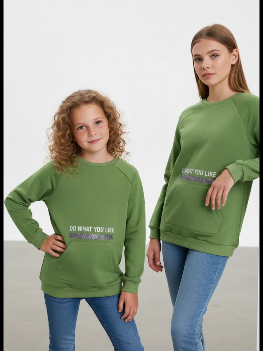 Толстовка туника для подростков без капюшона, оверсайз