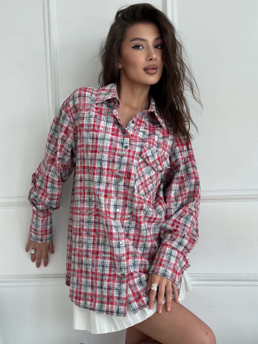 Рубашка в клетку оверсайз на кнопках