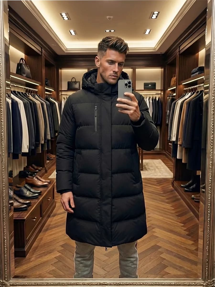 Пуховик куртка длинный зимний с капюшоном