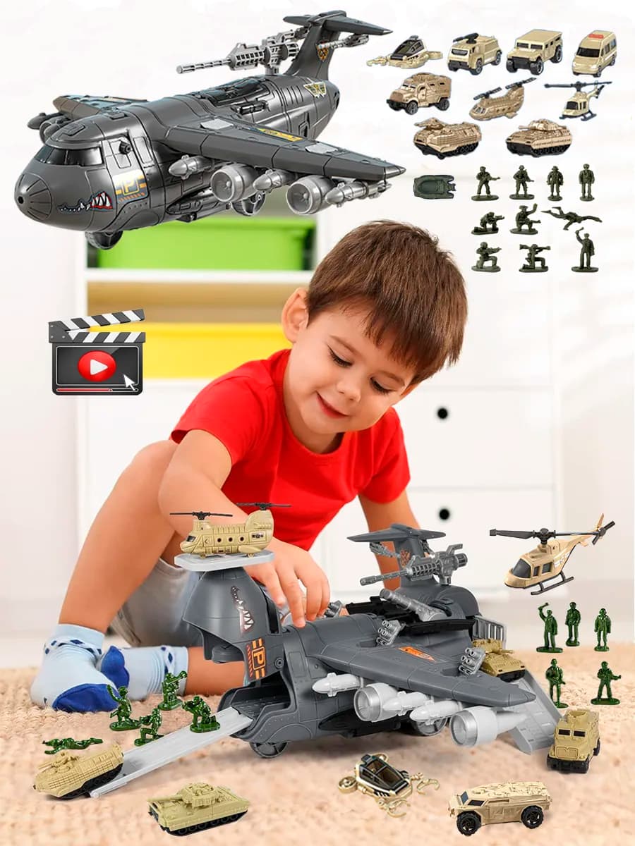 Самолет детский грузовой парковка с машинками и солдатиками