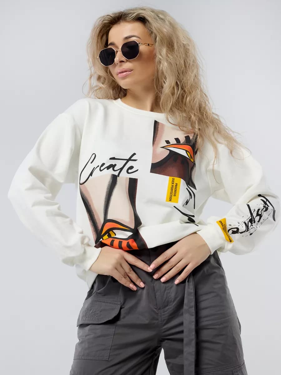 Свитшот оверсайз хлопковый трикотажный