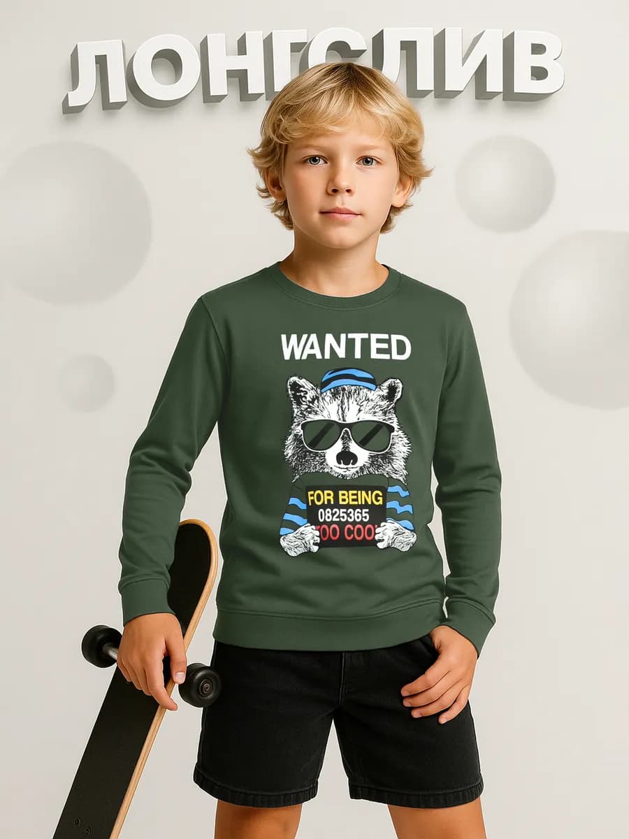 Лонгслив для подростка с принтом детский хлопок