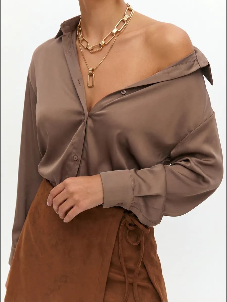 Рубашка шелковая оверсайз блузка для школы и офиса