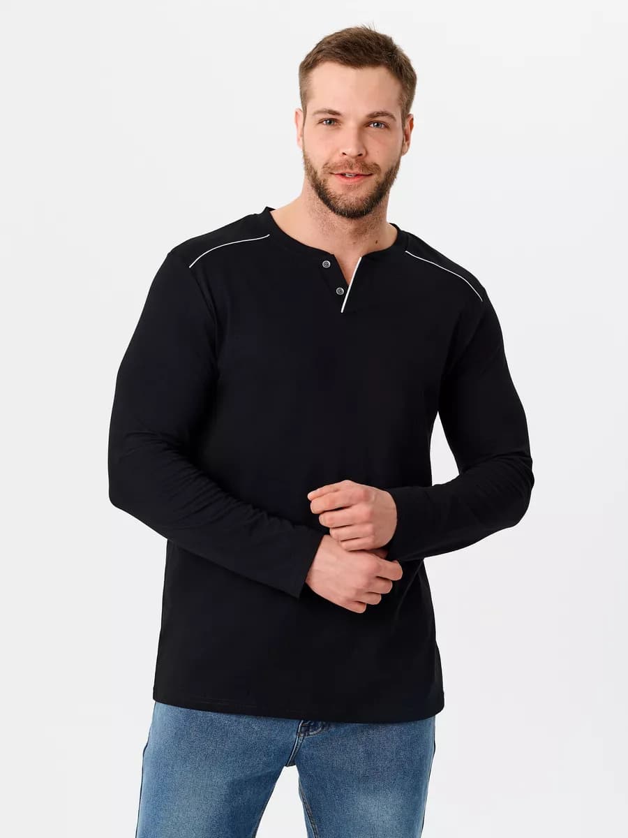 Лонгслив черный оверсайз с длинными рукавами термо