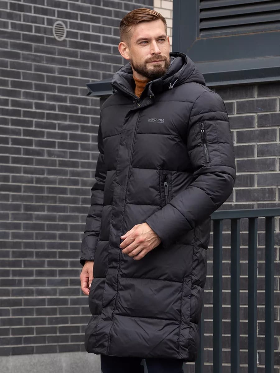 Пуховик зимний длинный с капюшоном