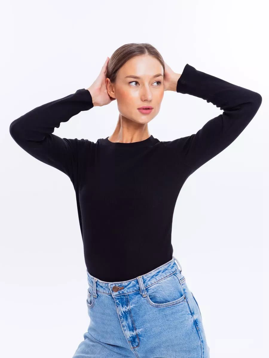 Лонгслив хлопковый с длинным рукавом в рубчик