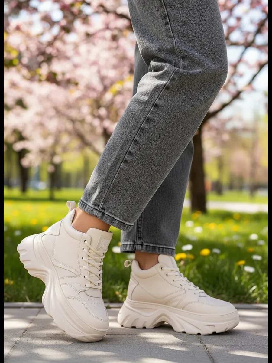 Кроссовки на высокой подошве из натуральной кожи